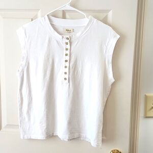 Madewell, Top, Henley Muscle Tee, White, Size Small